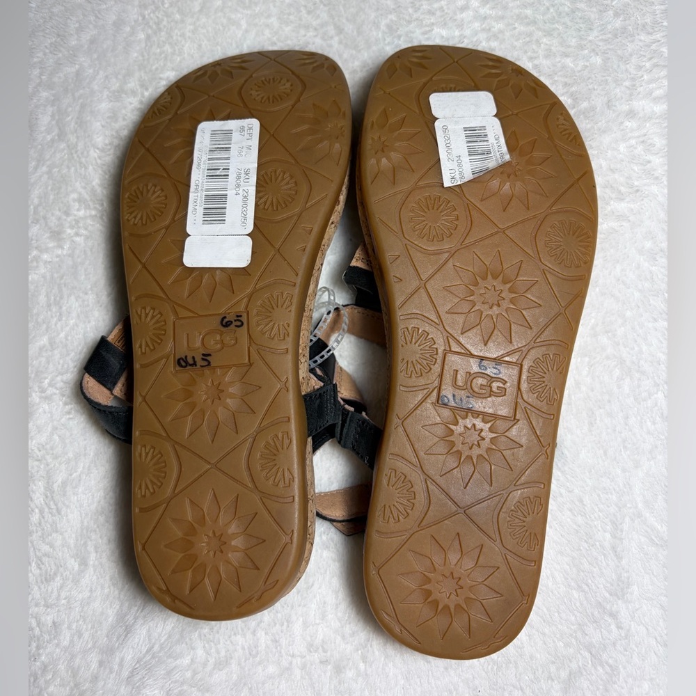 UGG Black Leather‎ Cork Sandals Sz 6.5 - Picture 6 of 7